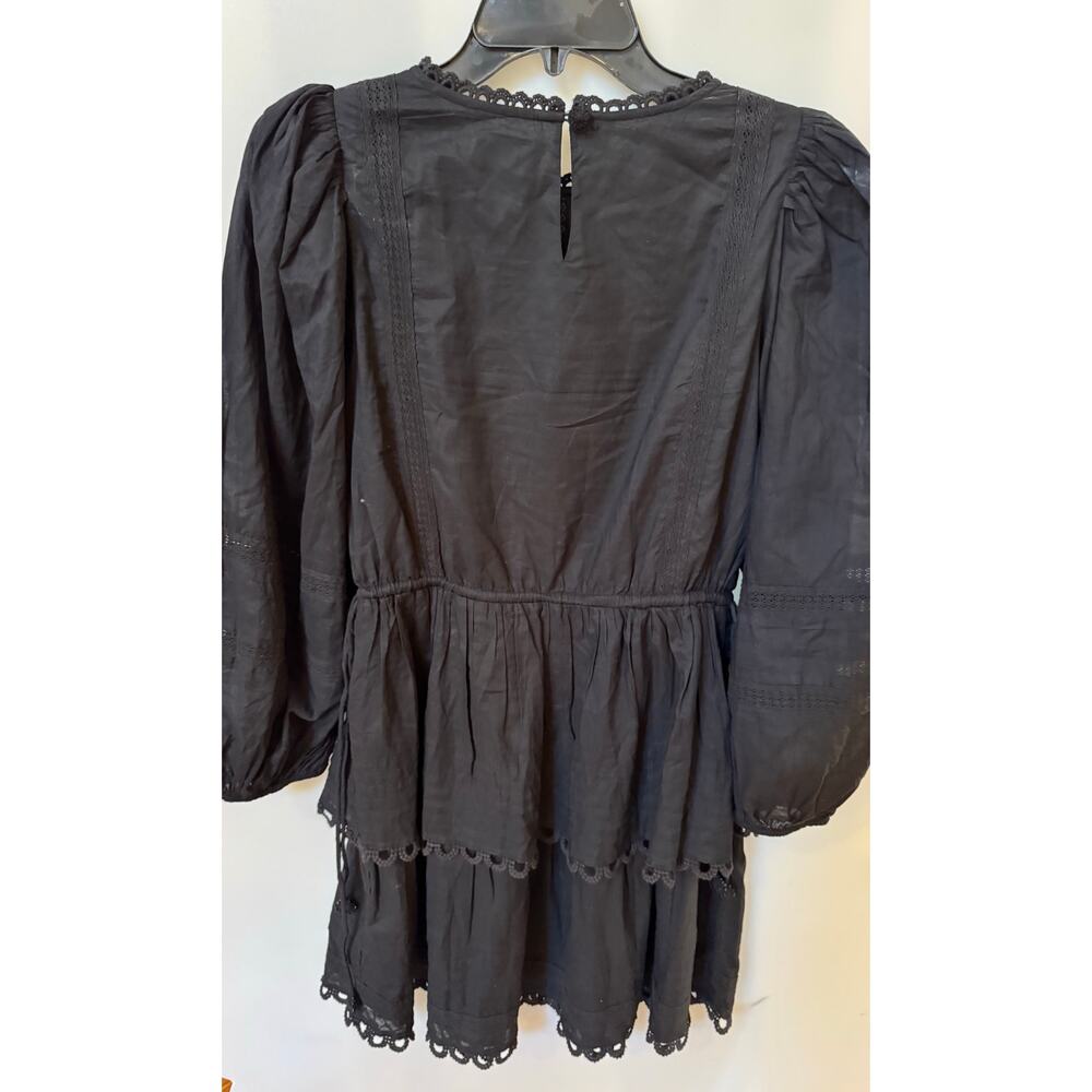 FARM Rio Pintuck & Lace Black Cotton Dress - Size Small - Picture 6 of 6